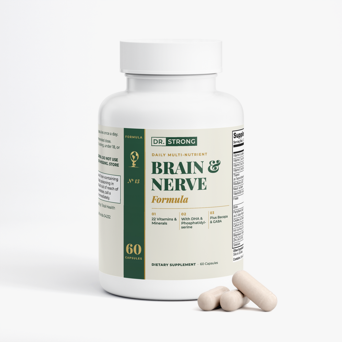 Dr. Strong Brain & Nerve Formula bottle, front label