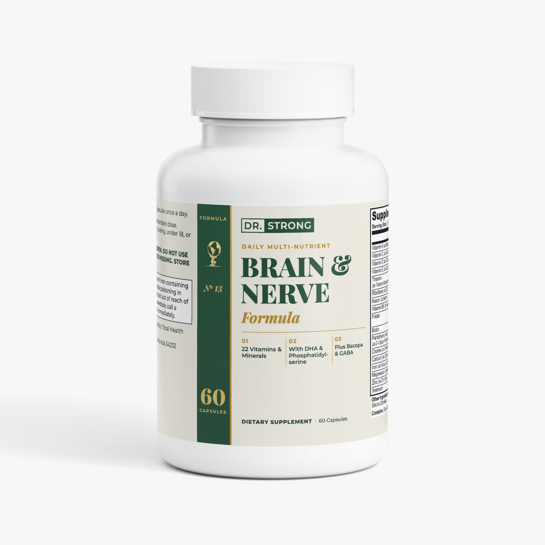 Dr. Strong Brain & Nerve Formula bottle, front label