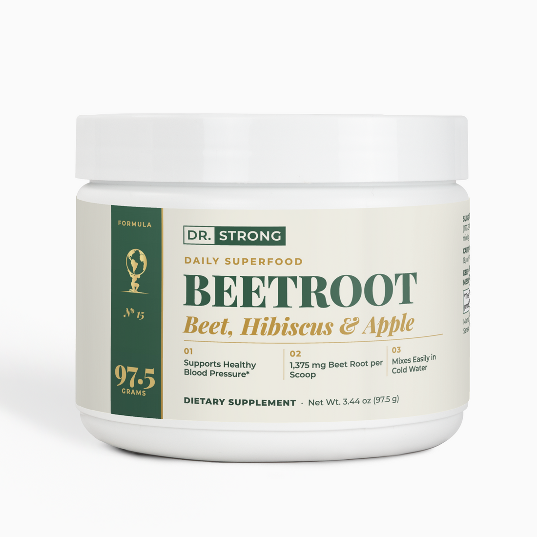 Dr. Strong Beetroot Powder tub, front label