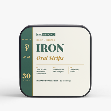 Dr. Strong Iron Oral Strips tin, front label