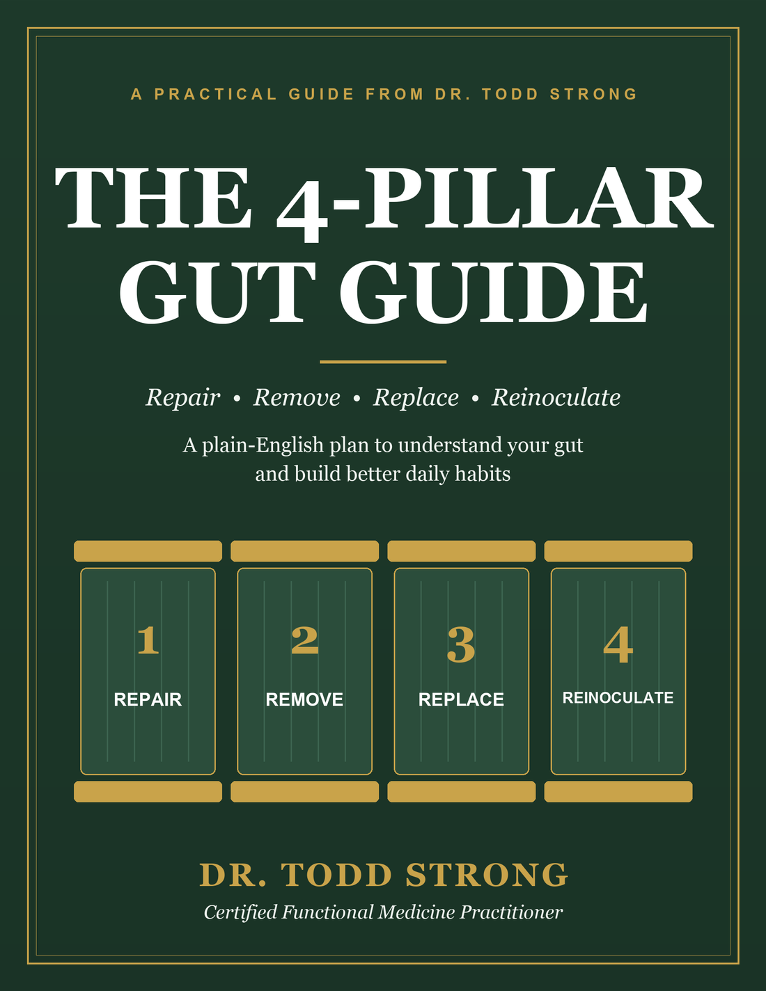 The 4-Pillar Gut Guide cover: Repair, Remove, Replace, Reinoculate, by Dr. Todd Strong